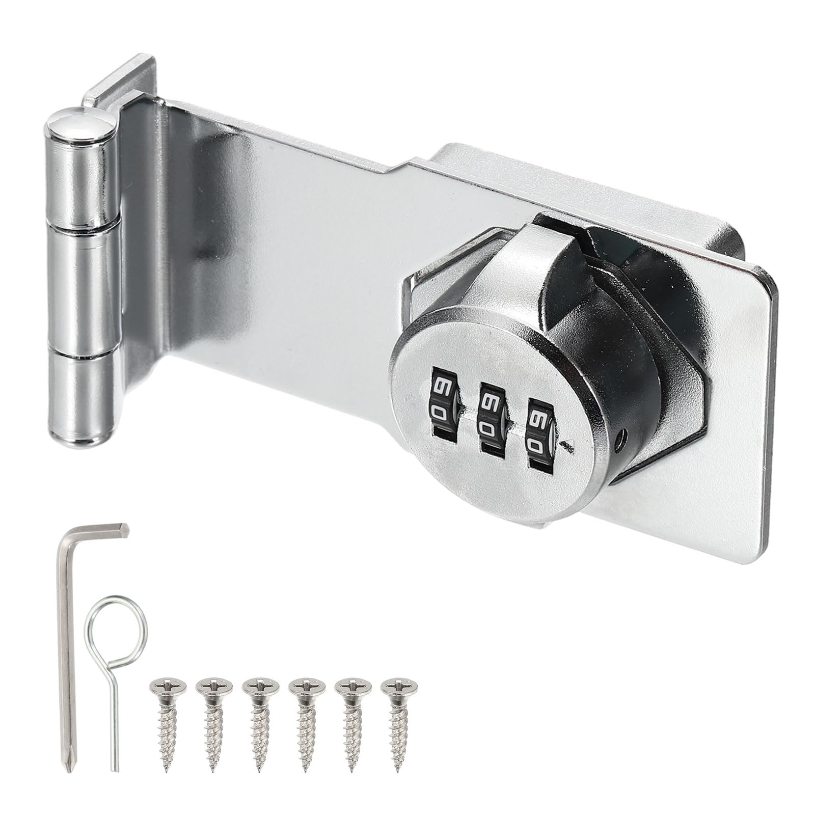 sourcing map Keyless Cabinet Lock with Combination Code - 90 Degree 5 Inch Password Hasp Latch Lock Mechanical Password Rotary Hasp, for Office Filing Cabinets Drawer Closet, Silver