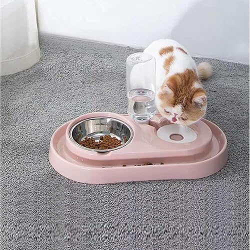 Miniatura 4 de Cuencos dobles para perros y gatos, juego de cuencos elevados para agua y alimentos con dispensador automático de agua, tazón de acero inoxidable