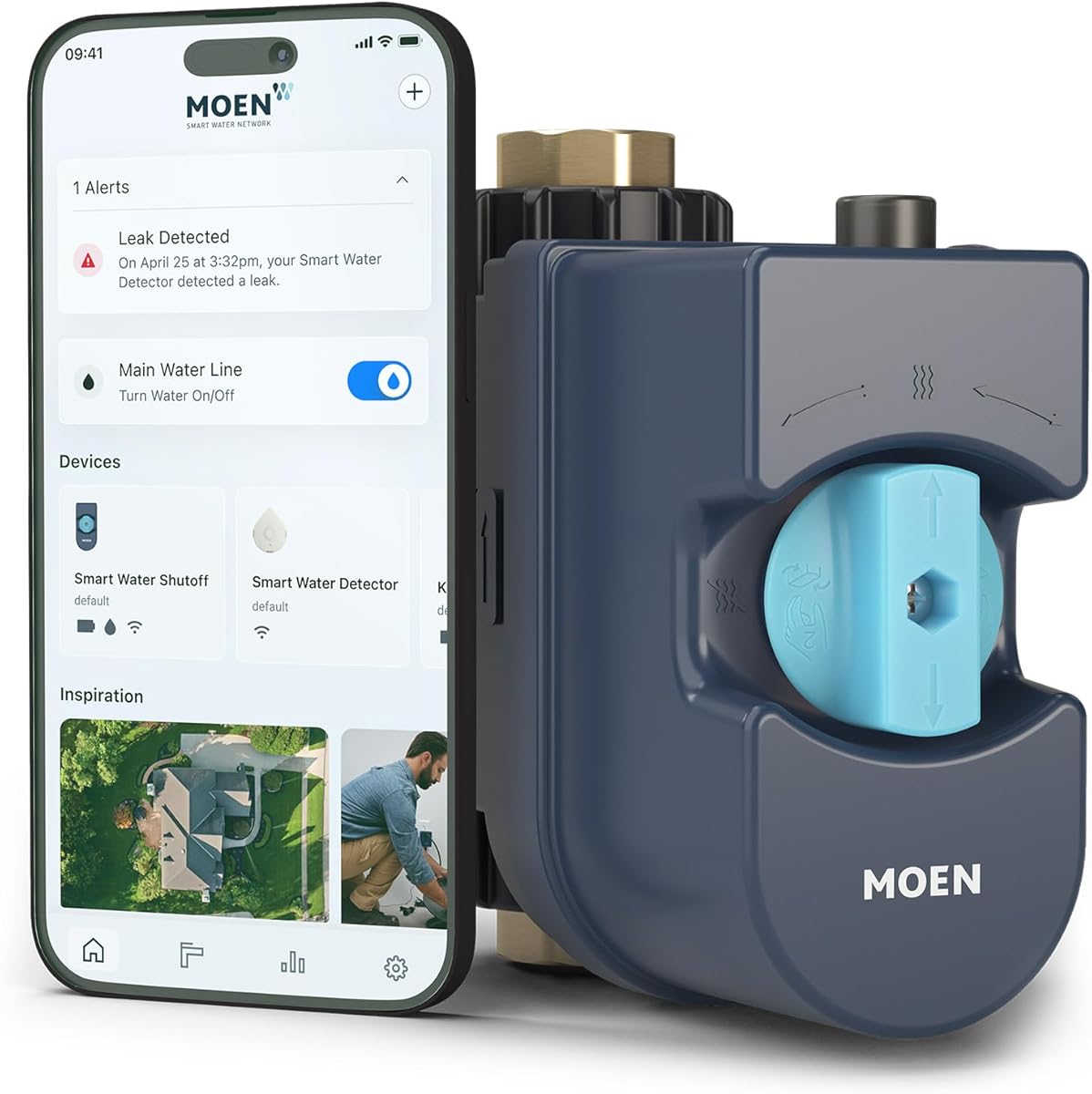 Moen Flo Smart Water Monitor and Automatic Shutoff Sensor, Wi-Fi Water Leak Detector for 3/4-Inch Diameter Pipe, 900-001