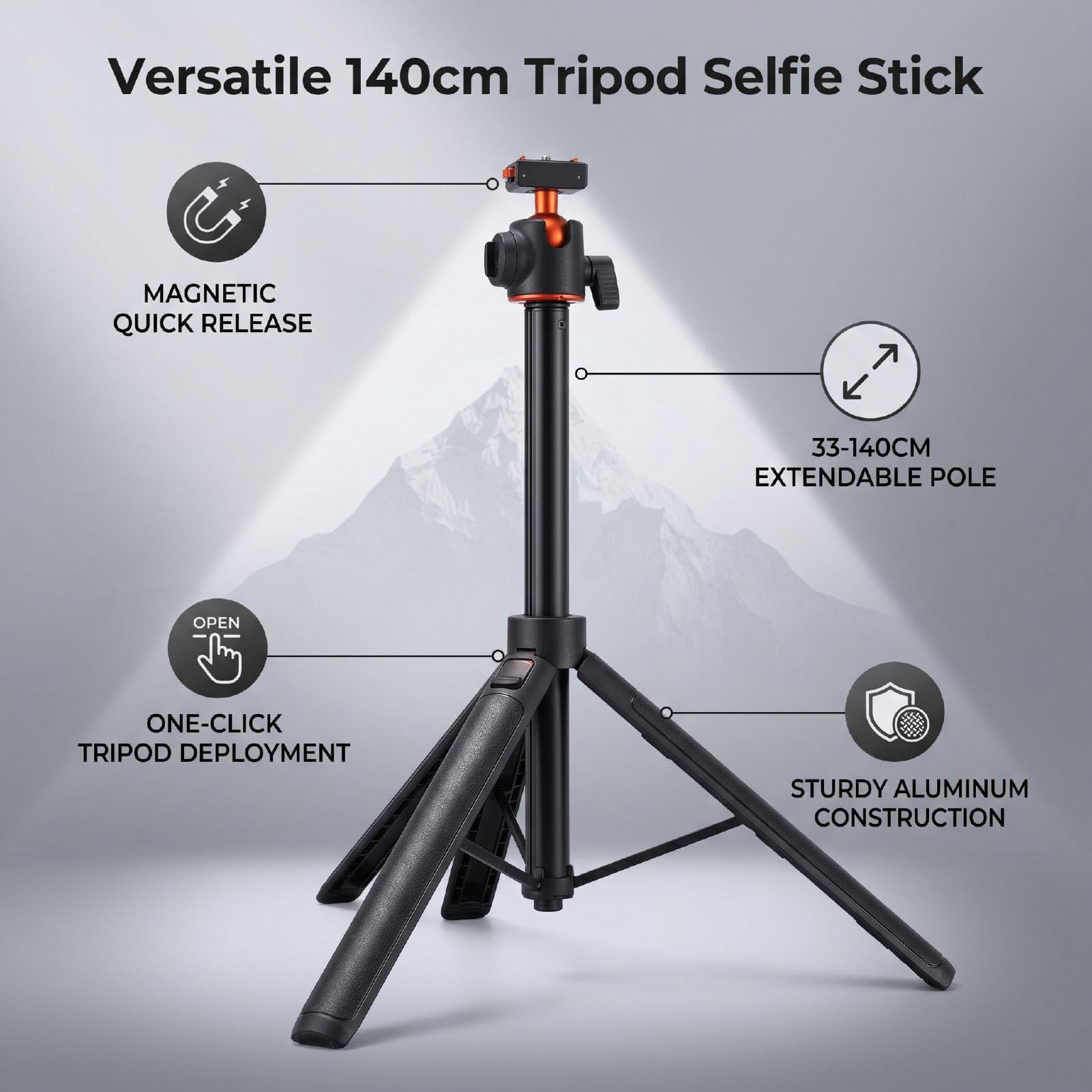 Yctze Treppiede Selfie Stick 140 Cm Supporto Magnetico in Lega di Alluminio