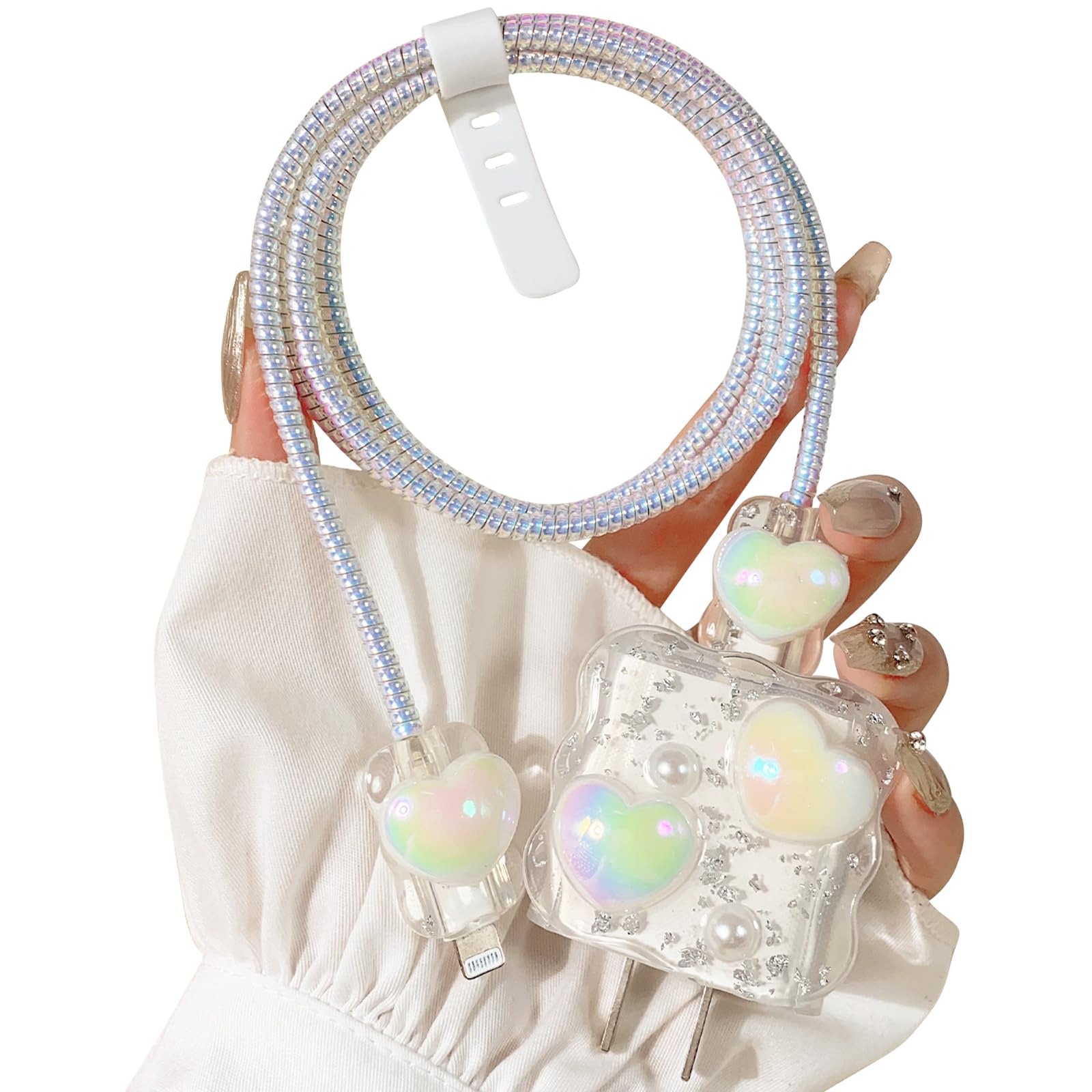 Funda de cargador USB-C transparente Lovmooful para iPhone con lindo protector de cable de ondas 7