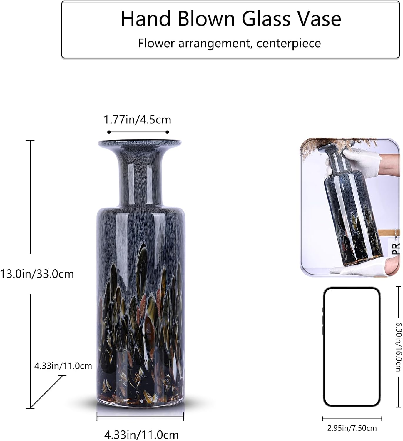 LCCCK 13" Tall Glass Vase Pretty Hand Blown Glass Vase, Unique Colorful Flower Vases for Bouquet, Modern Sea Art Decorative Vase for Home Living Room Kitchen Bathroom Dining Table Centerpieces - Image 3