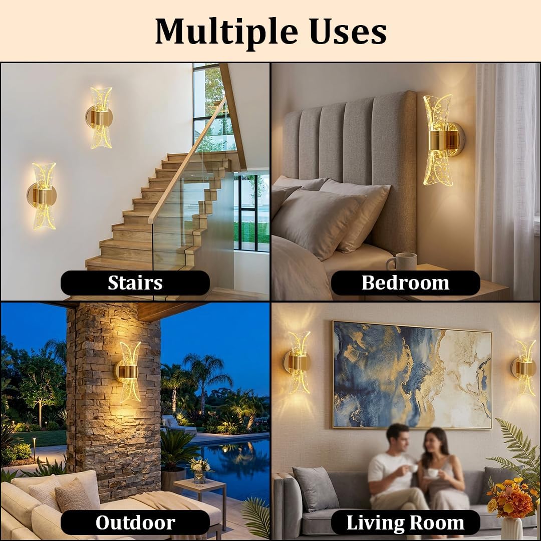Gold Crystal LED Wall Lights - 2 Pack, Color Changing -8
