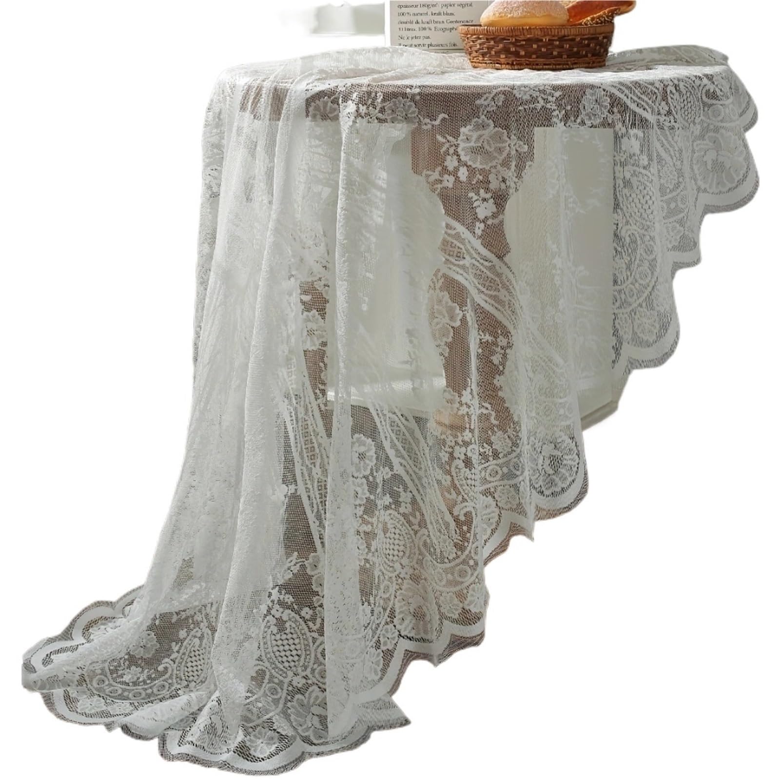 HYFEUOKF Vintage Lace Tablecloth Hollowed Out Round Suitable For Decorating Party Restaurant(WHITE,190cm)