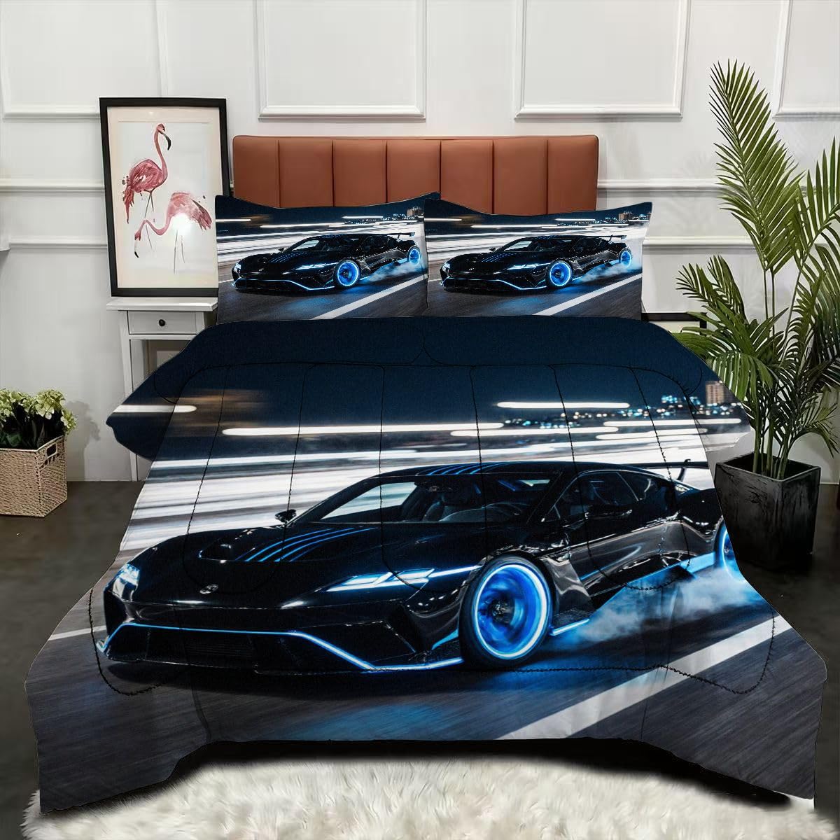 Couette 240 x 260 cm légère en microfibre douce et lavable en machine motif auto
