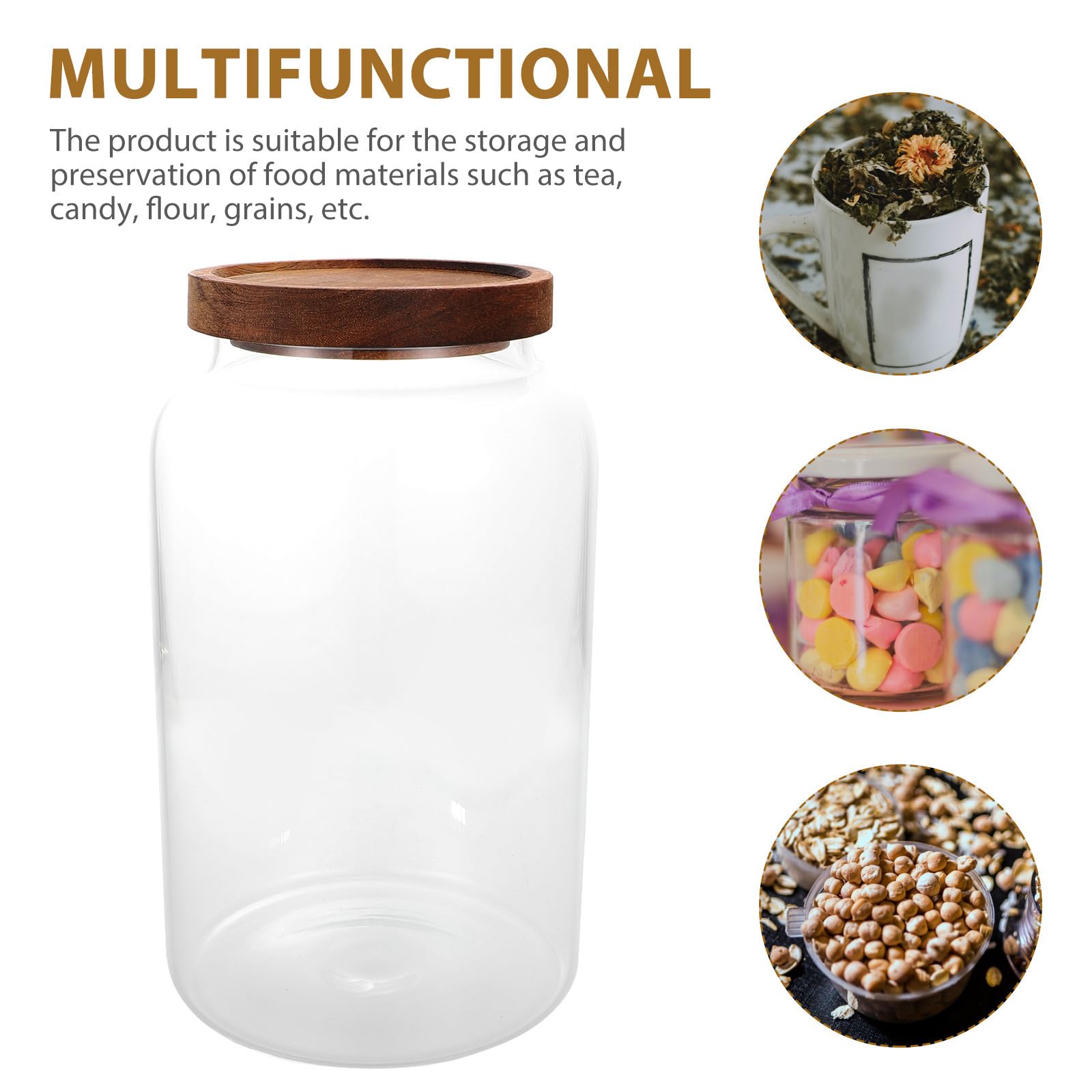 2, 8l Glas Vorratsglas mit Holzdeckel für Lebensmittel | Flacher Boden, Transparentes Design, für Küche und Tisch, Geeignet für Getreide, Tee und Süßwaren