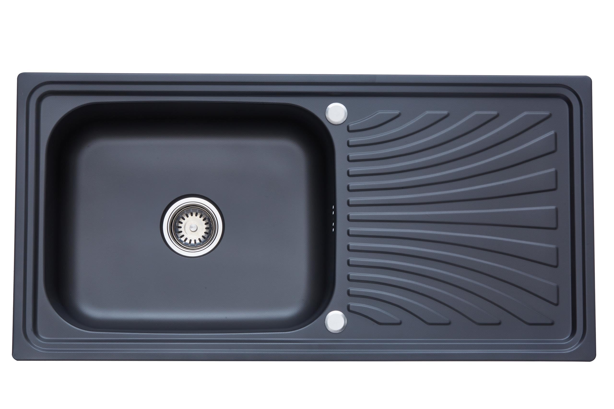 RUMO Echo Nano Black Anthracite Stainless Steel Kitchen Sink 1.0 One Single Large Deep Bowl Reversible Drainer Inset Sinks with Waste Kit