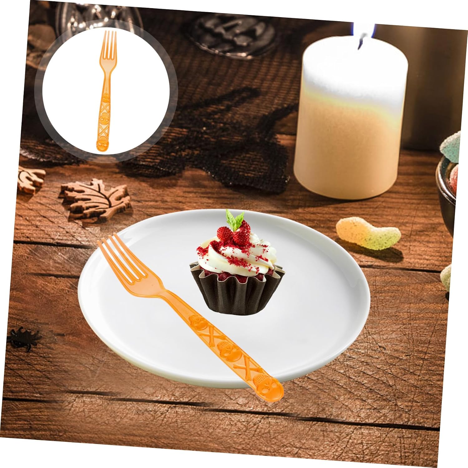 Halloween Party Tableware 12pcs Plastic Cutlery Skull Orange Set