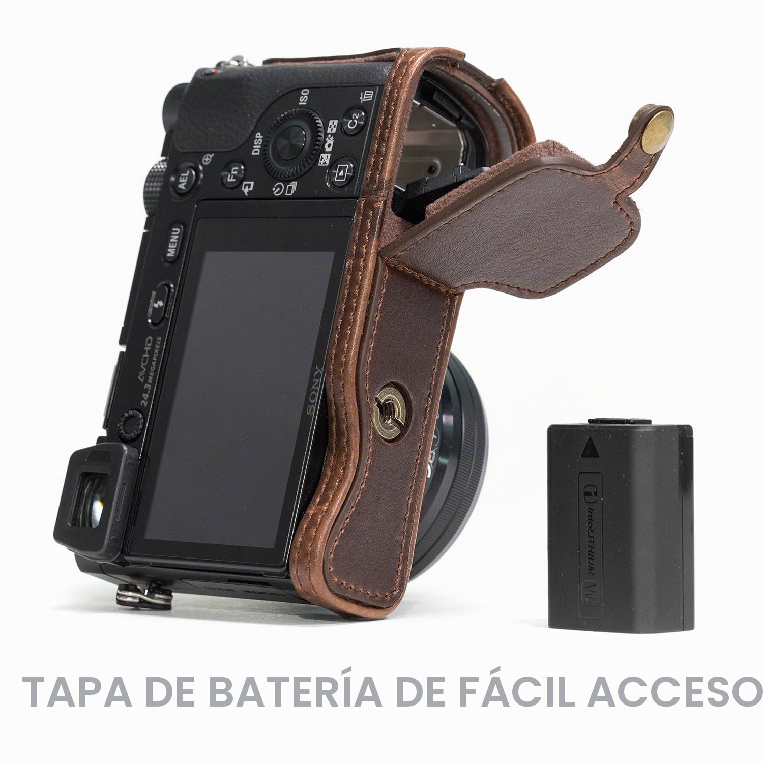 MegaGear Ever Ready MG961 - Funda de piel con correa para cámara Sony Alpha A6300 y A6000, color marrón oscuro