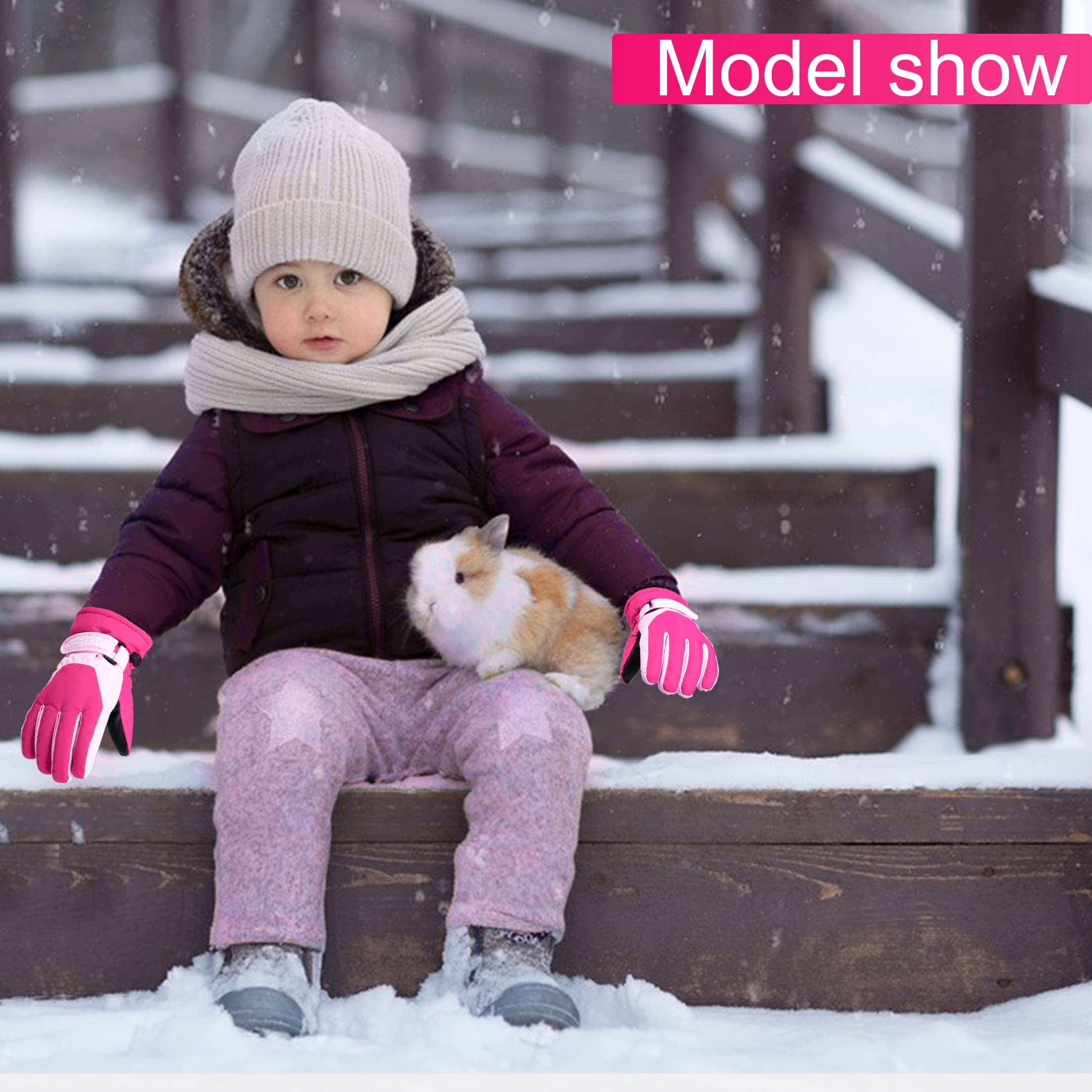 ThxToms Guanti da Sci Per Bambini Invernali, -15 °C Antivento Impermeabili Caldi Freddi, Sport All'aria Aperta, Snowboard, Ciclismo, Ragazzi e Ragazze 4-13 Anni