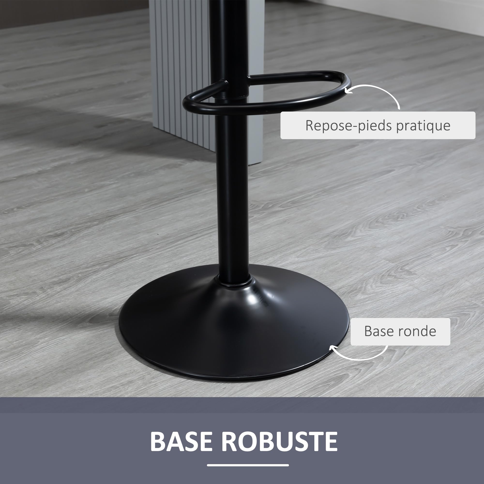 HOMCOM Lot de 2 Tabourets de Bar Repose-Pieds Hauteur Réglable Gris Noir