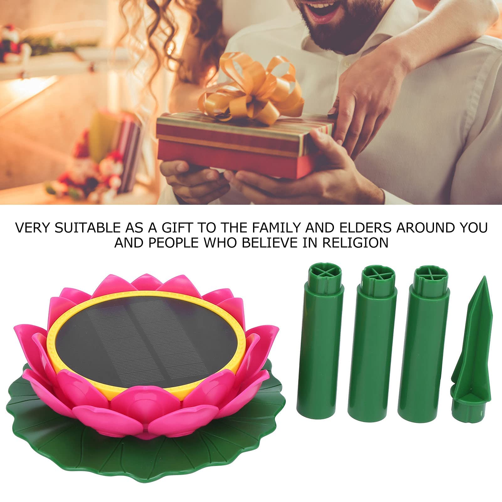 Tnfeeon Lettore di Buddha, a forma di fiore, a energia solare, a prova di pioggia, macchina per cantare zombie a terra per cantare le scritture per tempio domestico giardino all'aperto