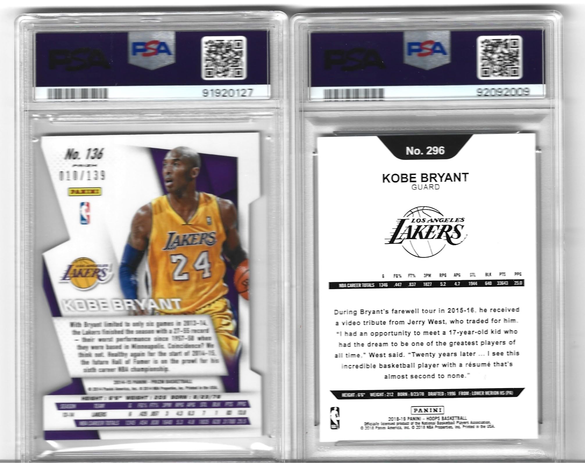Amazon.com: MINT PSA 9 KOBE BRYANT BASKETBALL 2 CARD LOT RARE