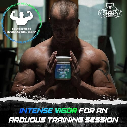 Miniatura 7 de Bear Grips Monohidrato de creatina pura en polvo, 50 porciones de creatina instantánea, 5,000 mg o 5G micronizada, creatina para mujeres, polvo de