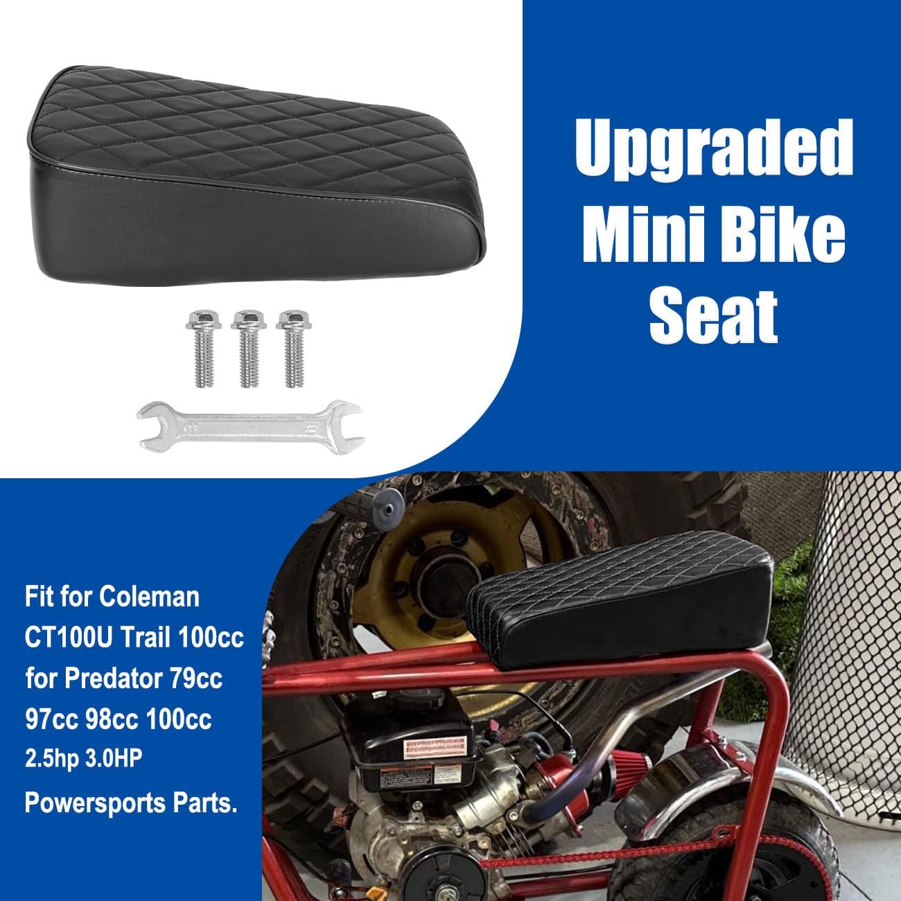 Mini Bike Seat Diamond-Stitch Retro Seats for Coleman CT100U Trail CT100 79CC 97CC 98CC 100CC Motor 2.5HP 3.0HP Powersports Parts Black