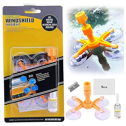 Homlifun Windshield Repair Kit, Car Windshield Crack Scratch Repair Tool for Glass Chips and Cracks, Bulls-Eye, Star-Shaped, Half-Moon Crescents