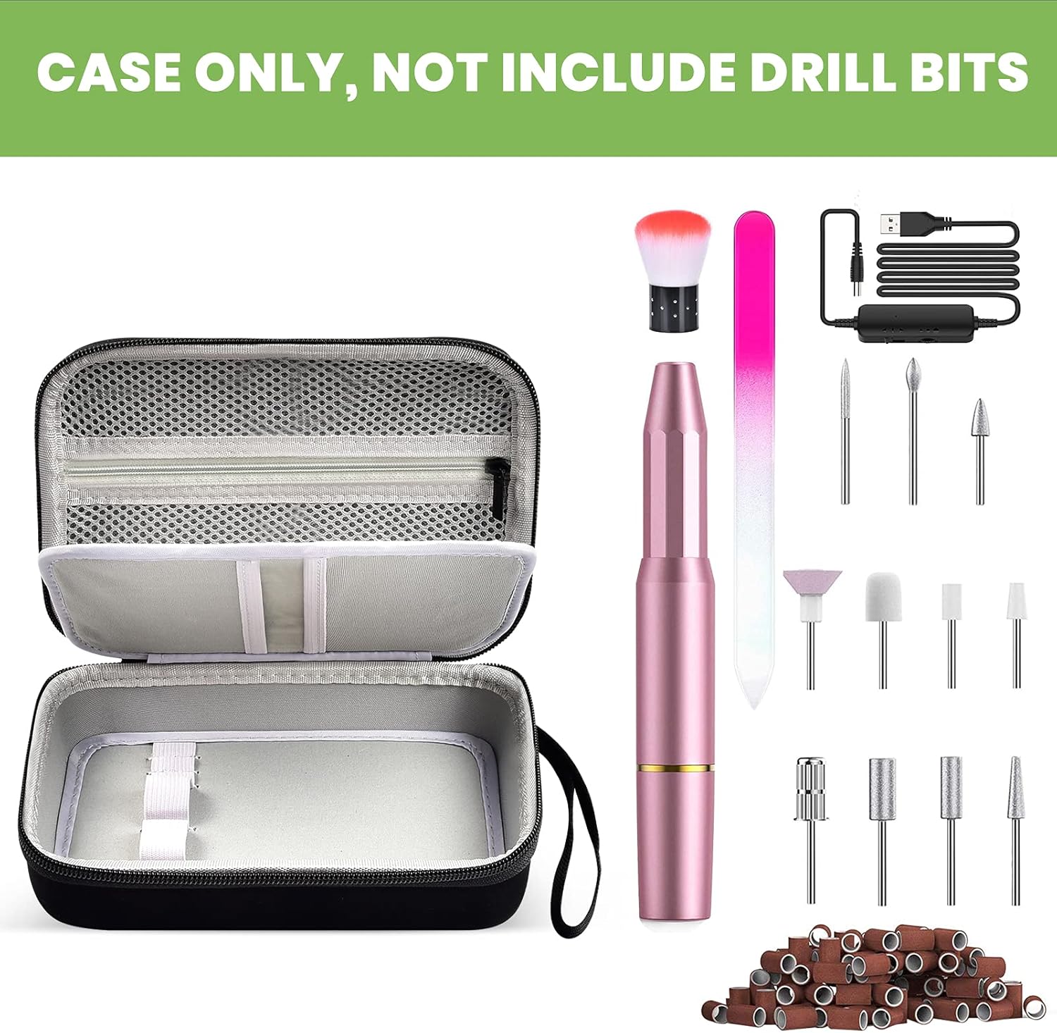 ALKOO Nail Drill Kit Case, Acrylic Nail Drill Bits Holder Container, Electric Nail Drill Kit Organizer Storage Bag Only (Black)