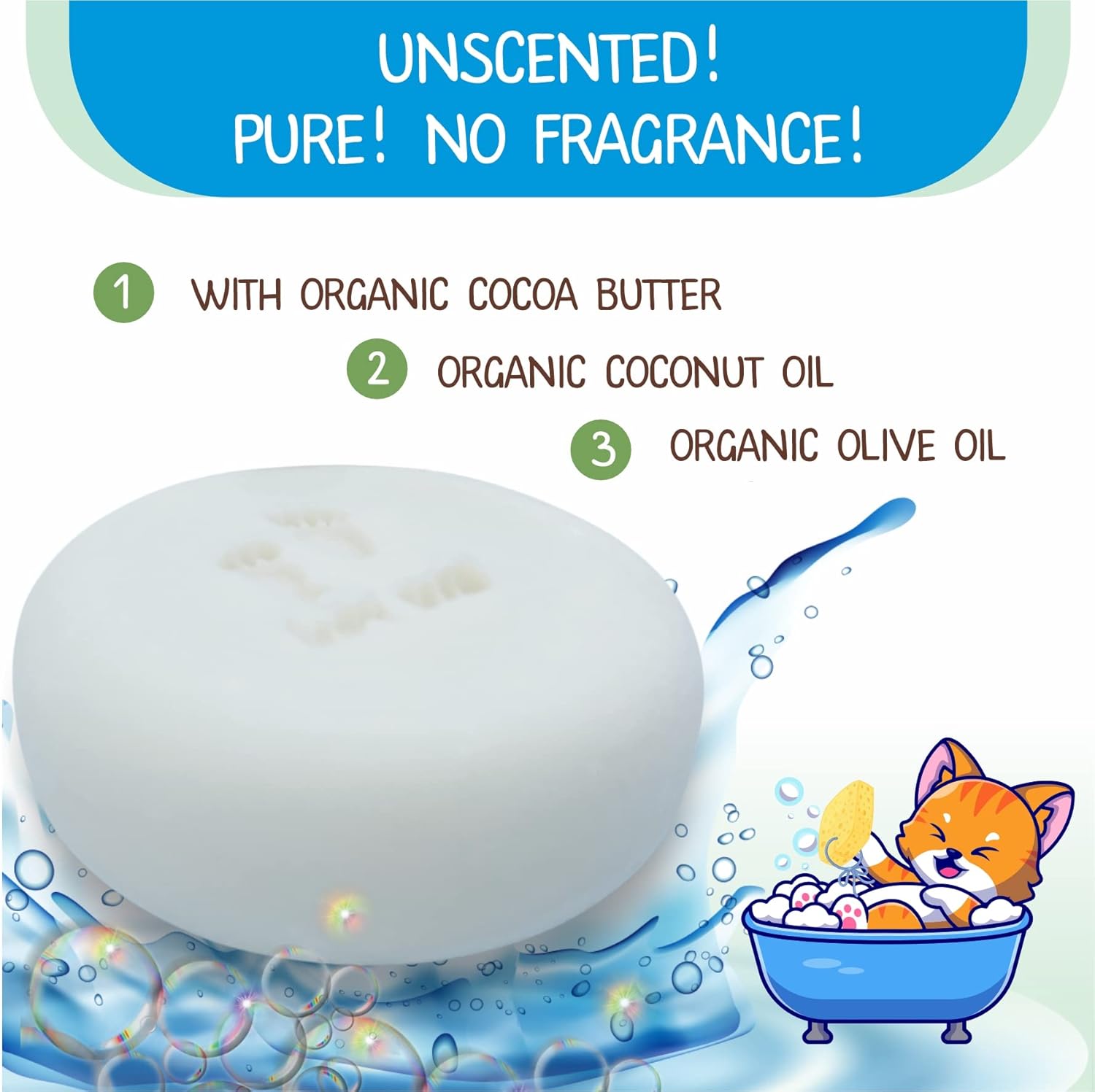 Unscented Baby Soap Bar - Cold Processed Handmade in USA from Finest Organic and Natural Ingredients (1) : Baby