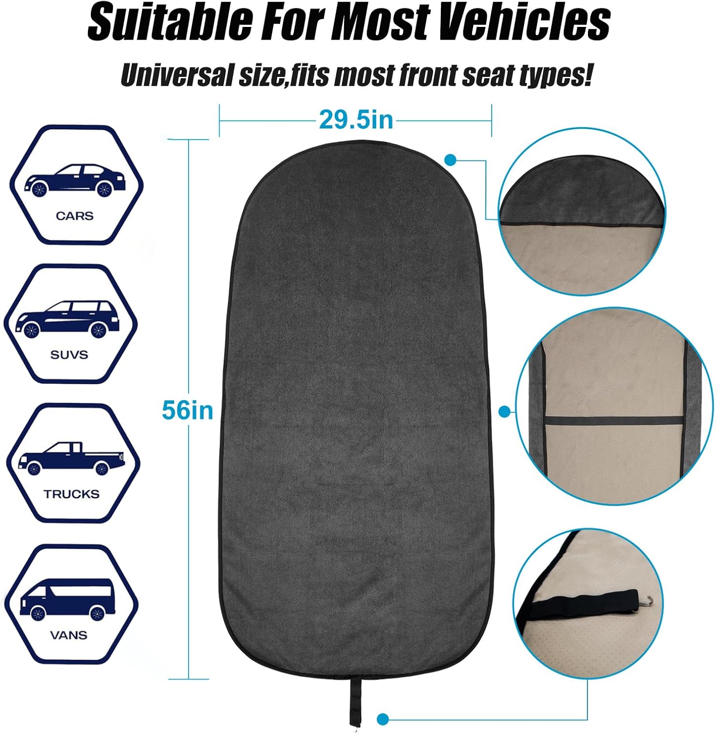 2 Pack Waterproof Sweating Car Seat Cover for Post Gym Workout, Running, Swimming, Beach and Hiking, Universal Fit Non-Slip Towel Bucket Seat Protector for Cars SUV Trucks, Machine Washable (Gray)