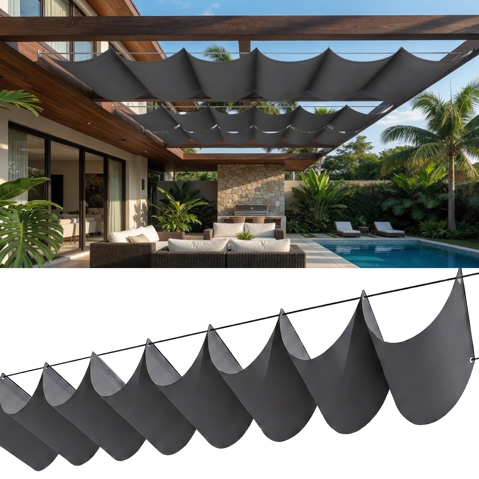 Voile d'ombrage rétractable beige sable pour déjeuners de terrasse