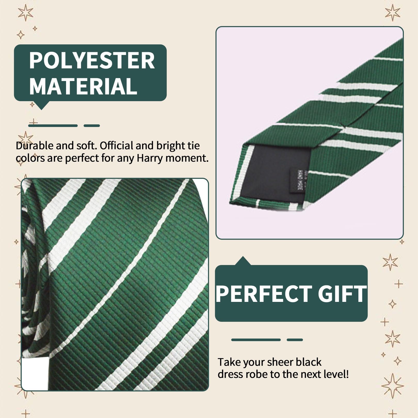 School Tie Kids Adult,Wizard Costume Scarf Ties,Halloween Wizard World Fancy Dress Striped Necktie Uniform Accessories Costumes for Potter Halloween Christmas Party Cosplay OutfitsAccessory (Green) - Image 3