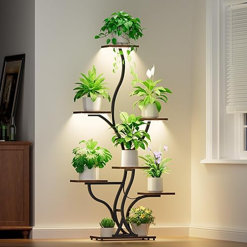 Miniatura 5 de Soporte para plantas de interior con luces de crecimiento, estante para plantas de 59 pulgadas de alto para interiores, soportes de esquina de 7
