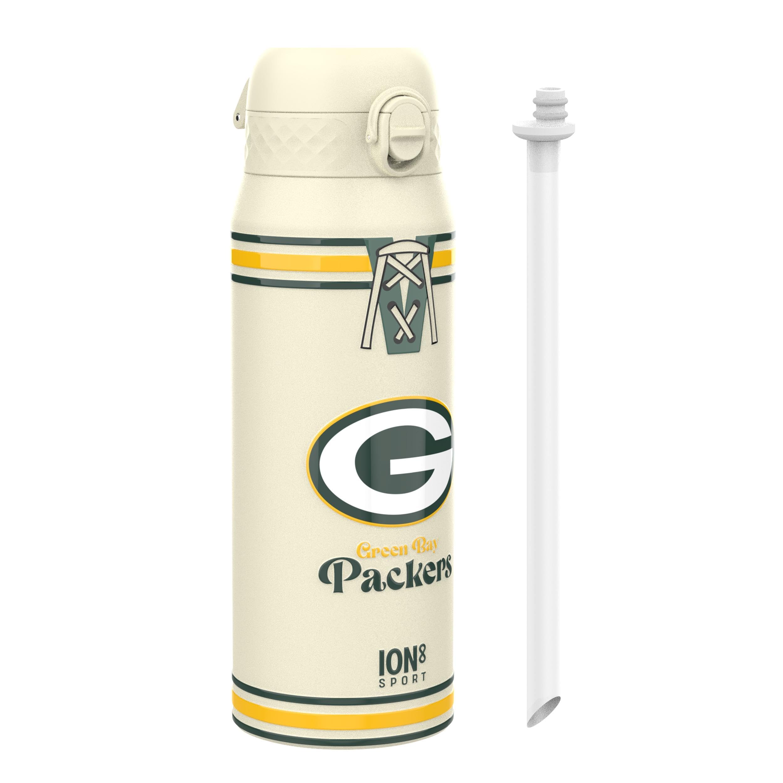 NFL Green Bay Packers Sports Thermal Water Bottle with Removable Straw, 750ml/24oz, Leak Proof Insulated Drinking Bottle, Easy to Open, Secure Lock, Dishwasher Safe, Flip Cover, Metal Water Bottle