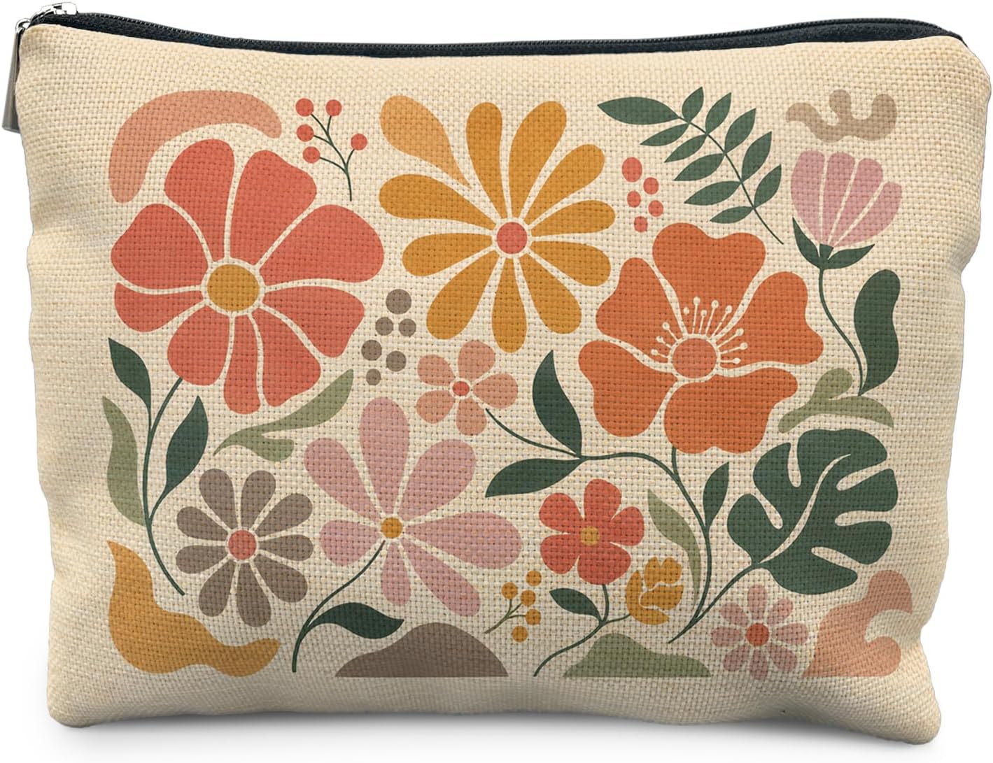 70s Retro Groovy Boho Floral Makeup Bag for Purse