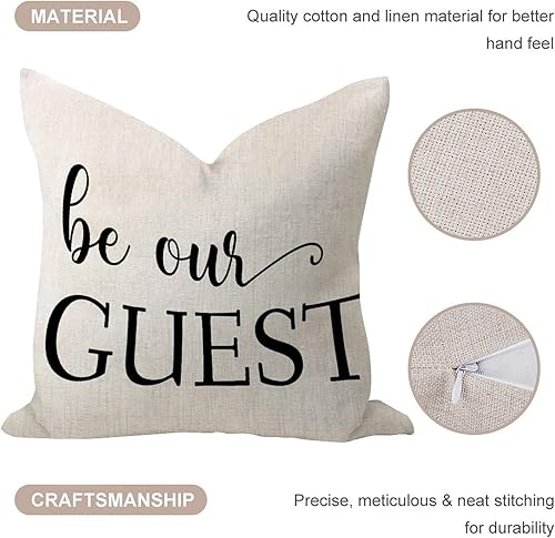 Miniatura 3 de Be Our Guest - Funda de almohada de lino de arpillera de 22 x 22 pulgadas, fundas de cojín cuadradas para decoración de tienda de campaña,