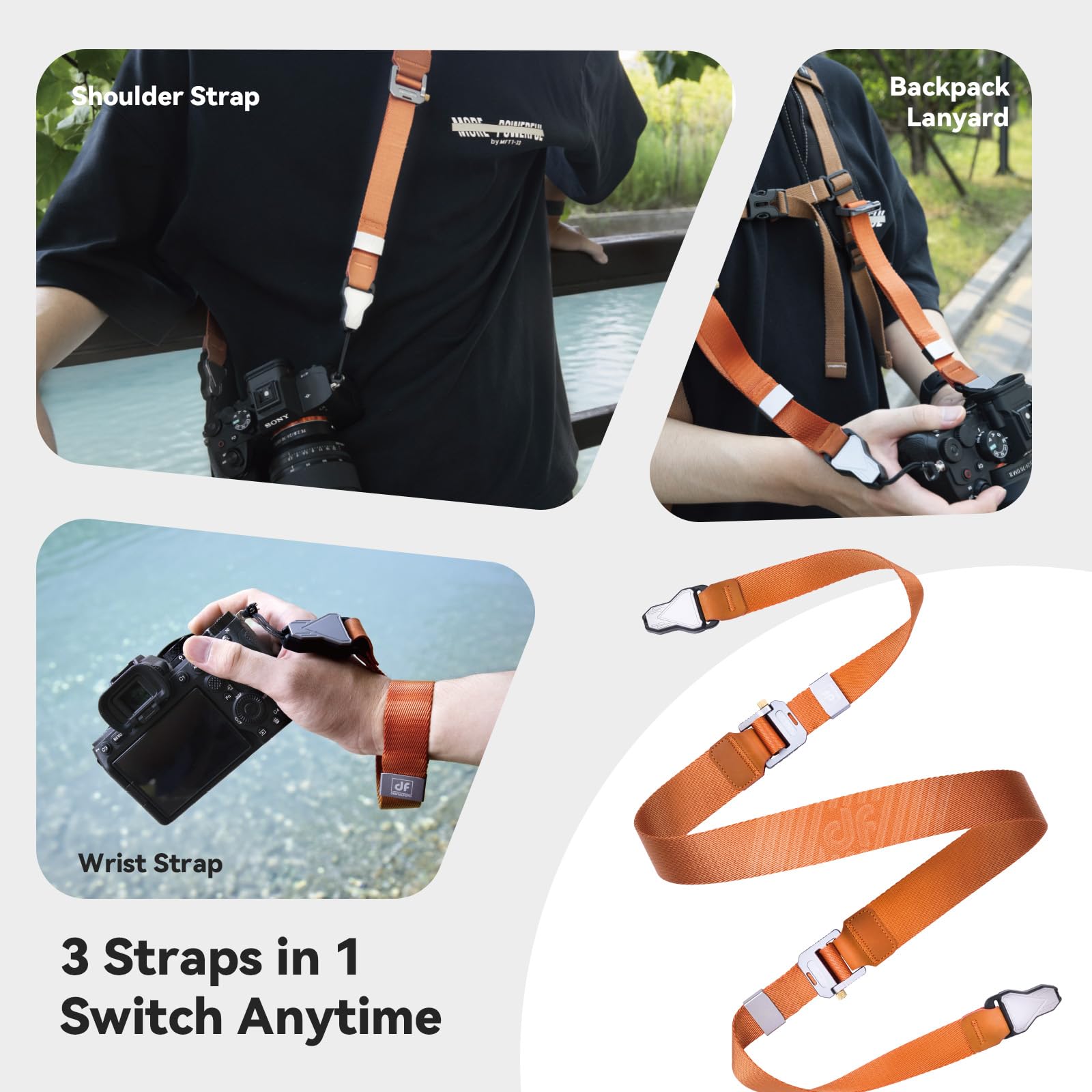 Cinghia magnetica 3 in 1 per fotocamera, cinghia da polso per borsa, tracolla a sgancio rapido con connessione rapida magnetica, sistema di trasporto multifunzione per fotocamere e zaini