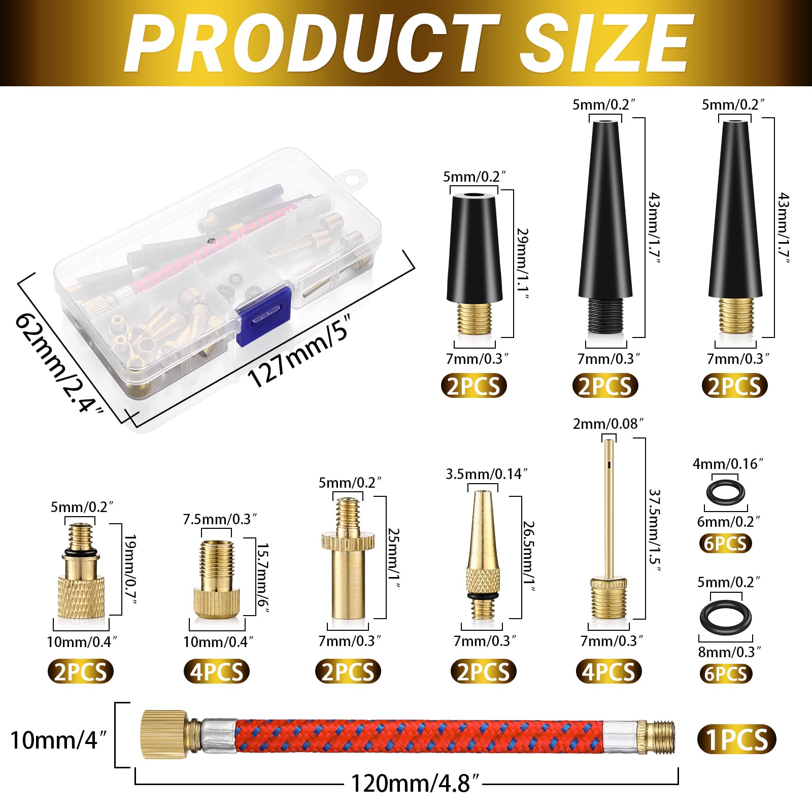 16-tlg. Fahrradventil Adapter Set - Für AV, SV, DV Ventile Mit Luftpumpen