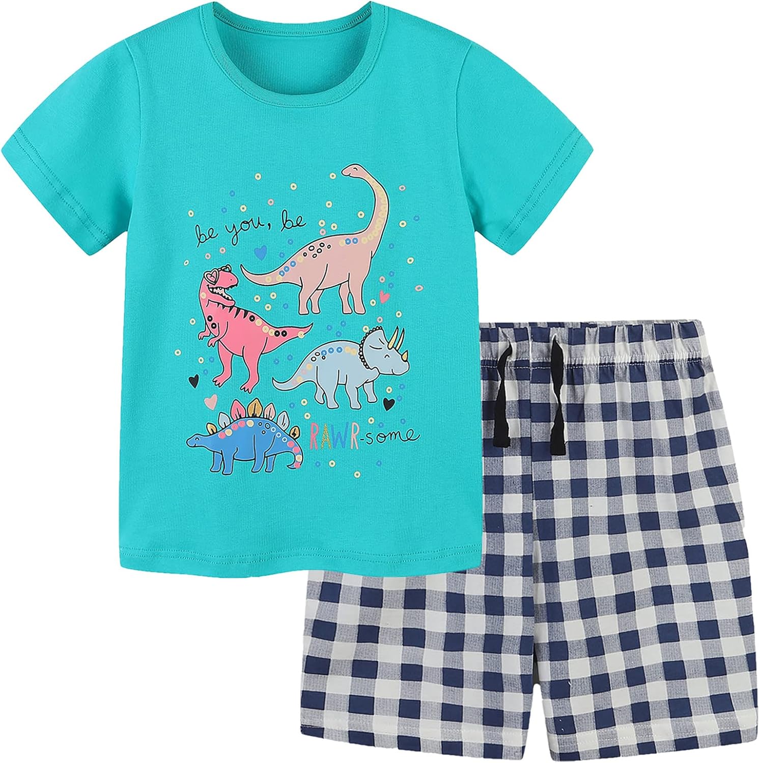 Boys Summer Short Sets Outfits Cotton Casual Crewneck Short Sleeve Shirt Shorts Playwear Clothes Sets 2-7Y
