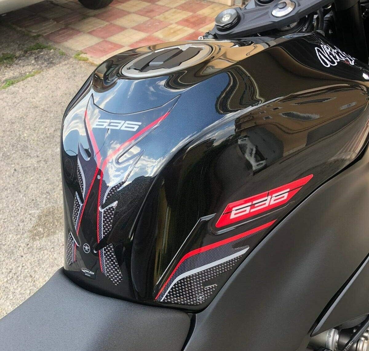 labelbike - 3D Stickers Motorcycle Fuel Tank Pad and Side Protections and Decorations in Resin Compatible with Kawasaki ZX-6R Ninja 636 - Color Carbon Black Grey Red