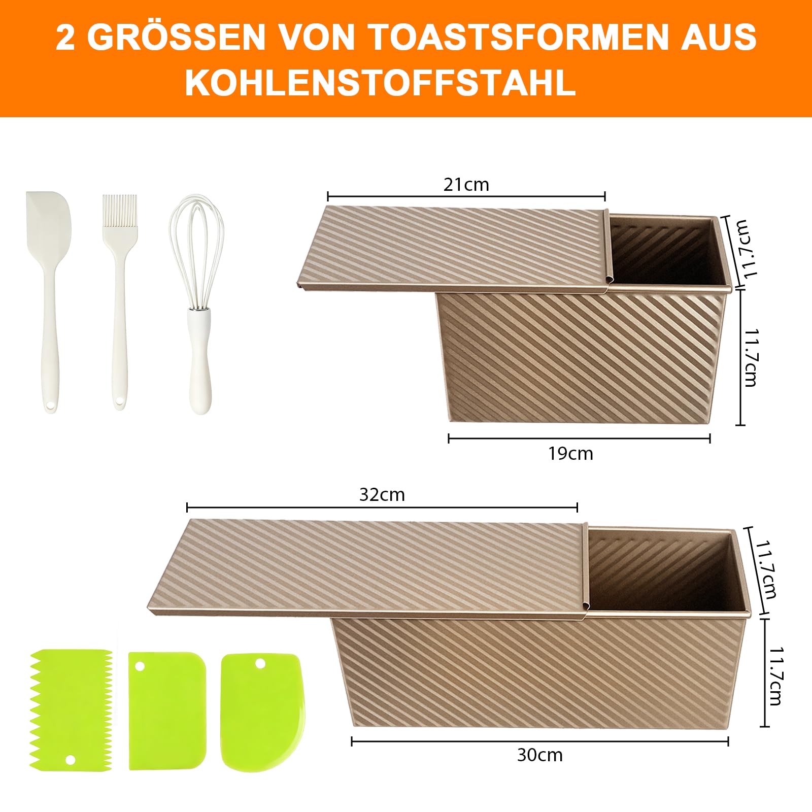 Juego de 2 Moldes para Pan con Tapa, Antiadherente Rectangular Molde Pan para Hornear Pasteles y Tostadas, Acero Al Carbono