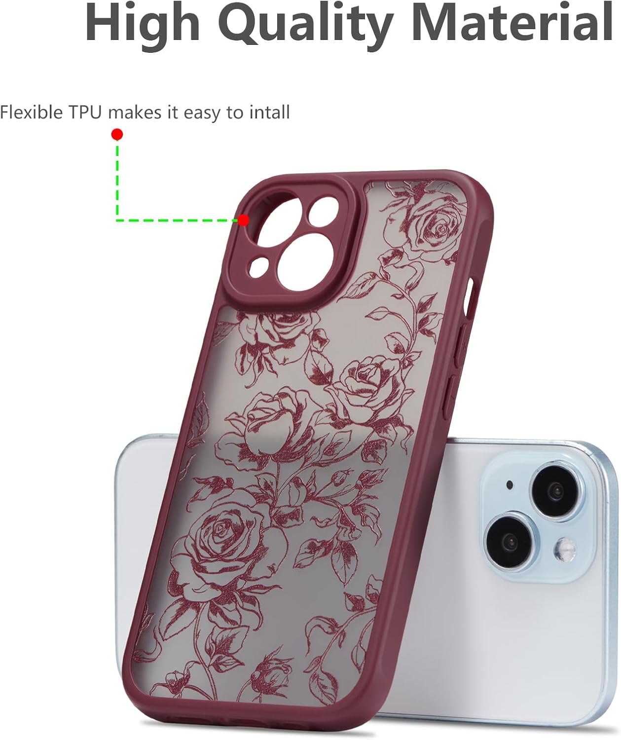 XIZYO for iPhone 15 Case, Floral Flower Cute Aesthetic Case for Women Girls Rose Pattern Slim TPU Bumper Shockproof Protective Cover for iPhone 15 6.1 Inch, Branch Rose/Wine Red - Image 7