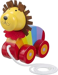 Lion Pull Along Toy - Animal Push and Pull Along Toys for 1 Year Olds, Toddler, Walker Wooden Toys - 1st Birthday Gifts for Baby Boys and Girls - Early Development & Activity Toys by Orange Tree Toys