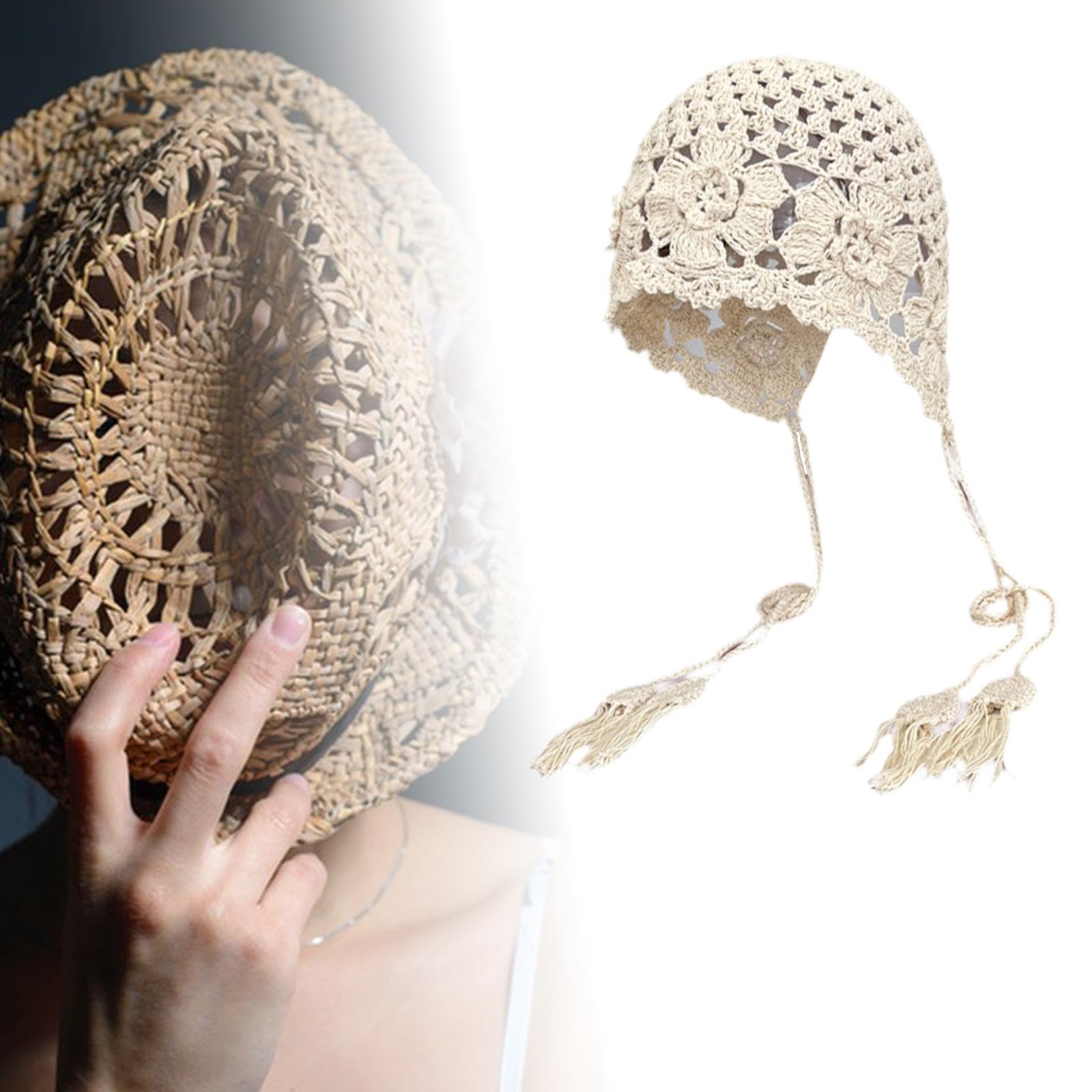 Gehäkelte Beanie-Mütze, bequeme gestrickte Blumenmütze für Frauen auf