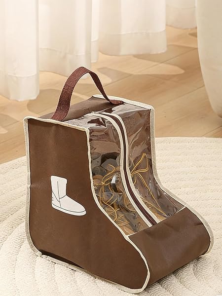 Contenitore per stivali, borsa protettiva portatile per stivali corti e stivali alti, sacchetti per scarpe, organizer per scarpe da viaggio, Marrone, Stivali Corti - 1