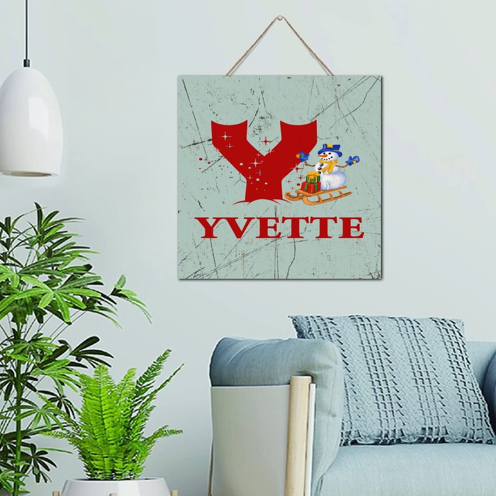 Plaque en bois rouge avec monogramme personnalisé pour décoration murale d'hiver de Noël