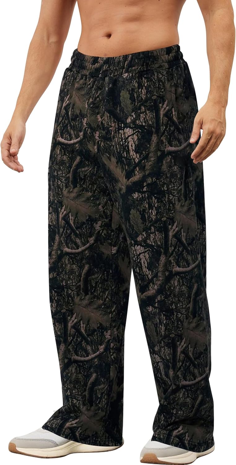 MISSACTIVER Mens Camo Baggy Sweatpants Graphic Print Athletic Gym Pants Workout Wide Leg Joggers Pants with Pockets