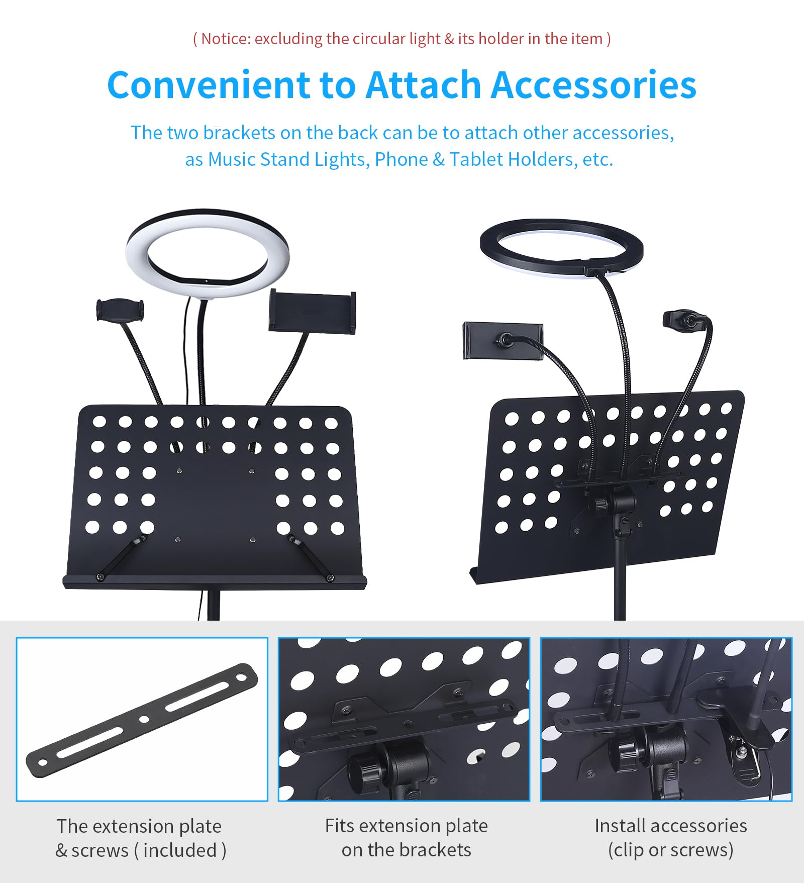 Leggio professionale per orchestra, alto con ruote, altezza regolabile da 90,9 a 198,1 cm, in metallo, per tastiera, strumenti a fiato, musicisti, con accessori
