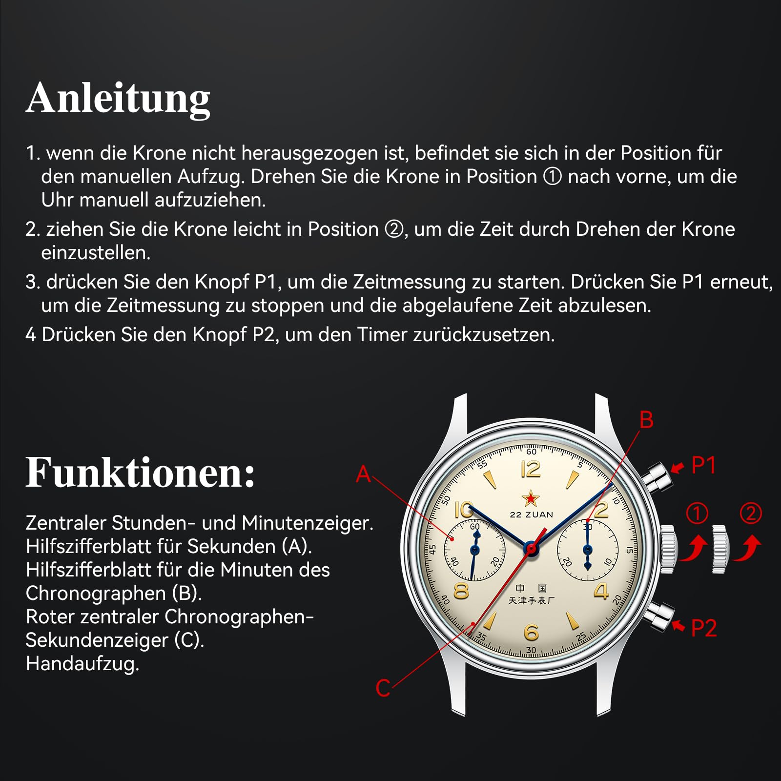 Seagull Herren Mechanische Armbanduhr 1963 Luftfahrt Chronograph Pilot Mechanische Uhr Handaufzug GD 1963 International Edition ST1901