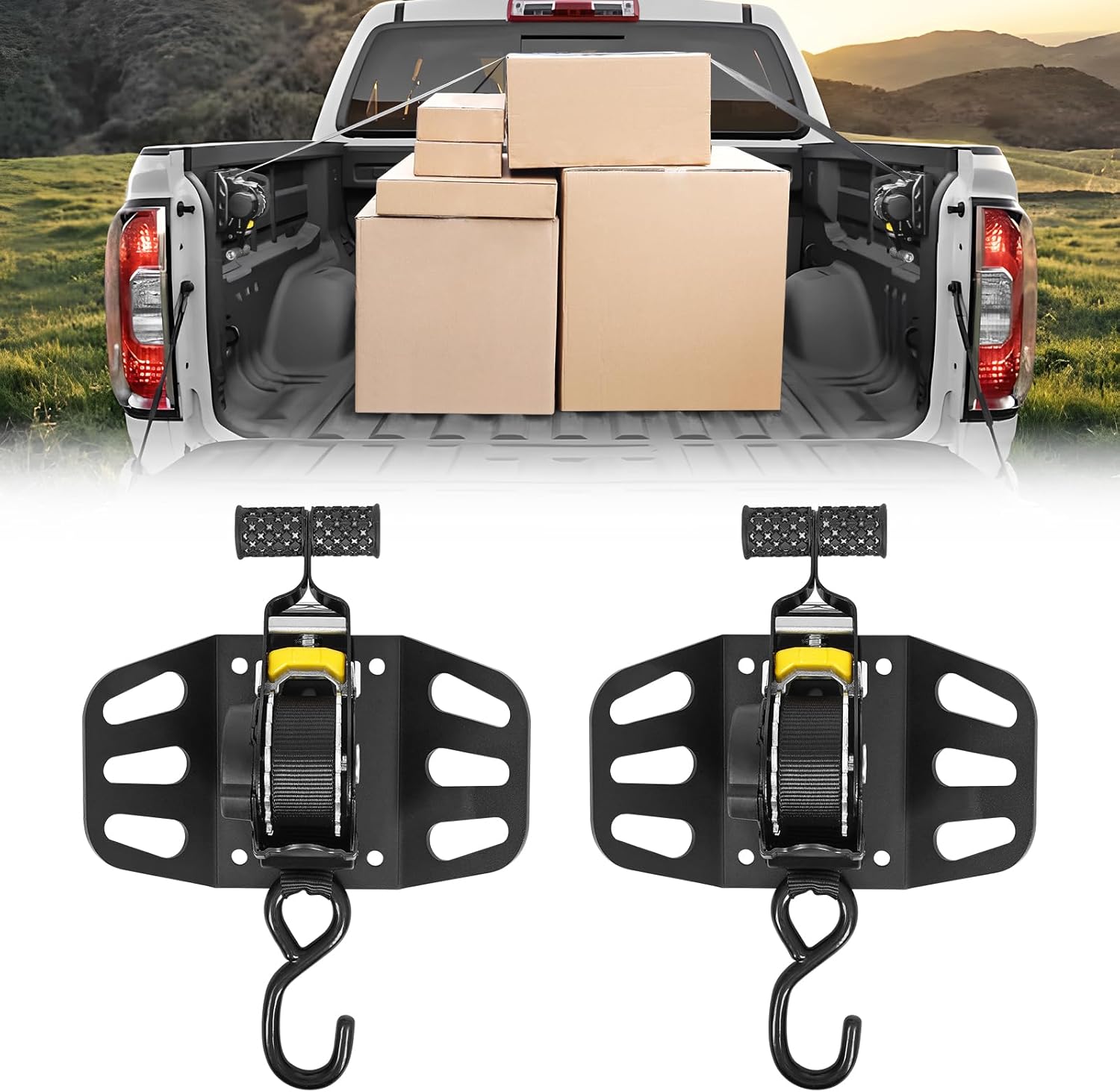 Retractable Ratchet Straps Compatible with for Chevy Colorado 2015-2022,Lockable Truck Bed Self Retractable Tie Down Straps with Installation Backet,Truck Bed Mounting Accessories