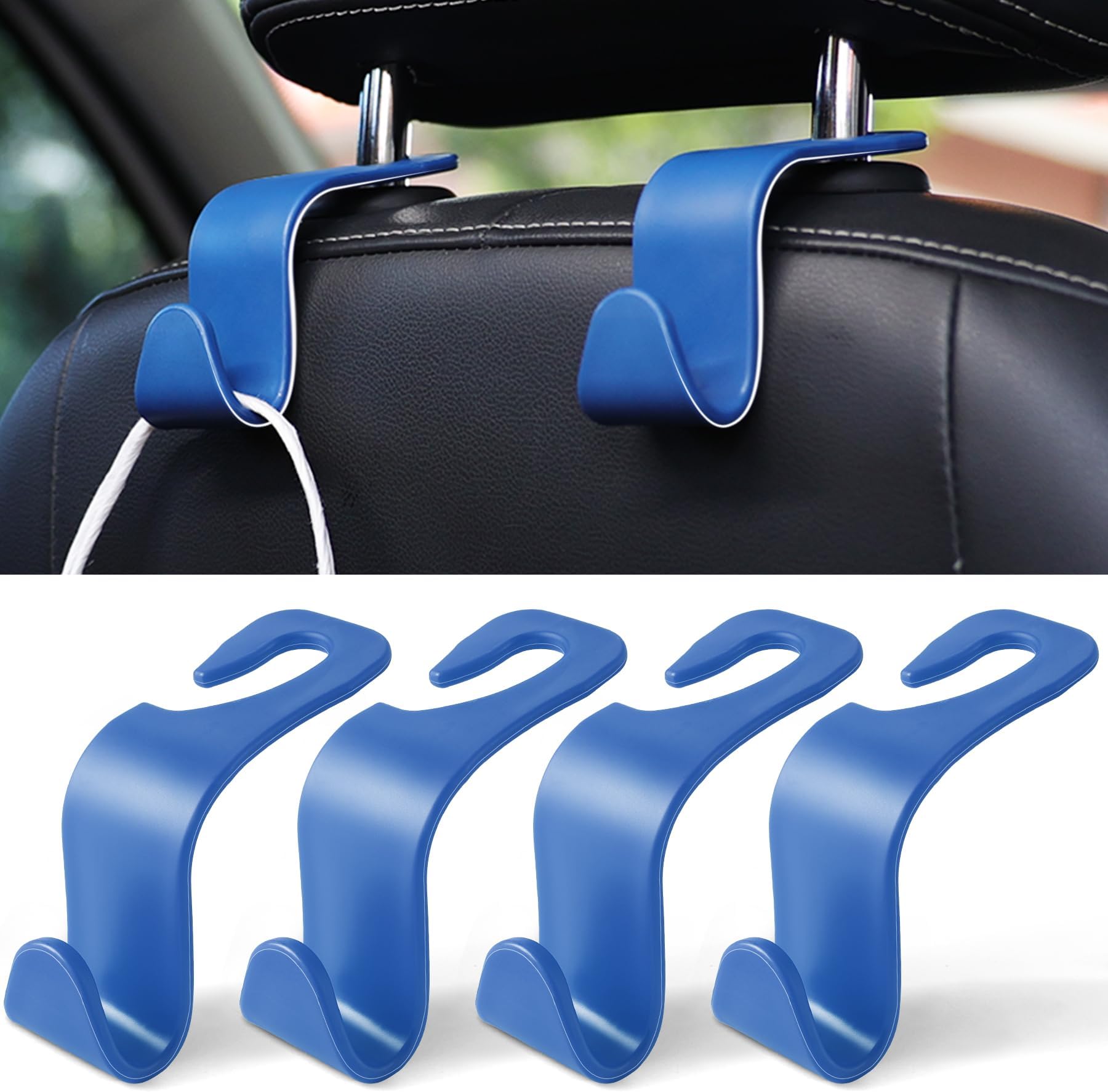 LivTee Car Seat Headrest Hook, Car Headrest Hidden Hook, 4 Pack Universal Auto Car Back Seat Hook Organizer for Purse Coat, Car Interior Accessories (Blue)