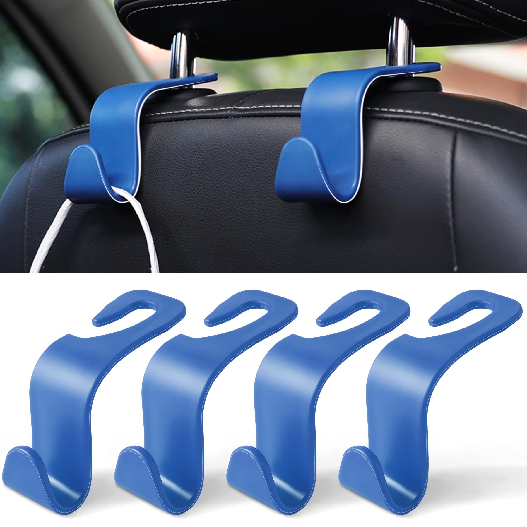 LivTee Car Seat Headrest Hook, Car Headrest Hidden Hook, 4 Pack Universal Auto Car Back Seat Hook Organizer for Purse Coat, Car Interior Accessories (Blue)