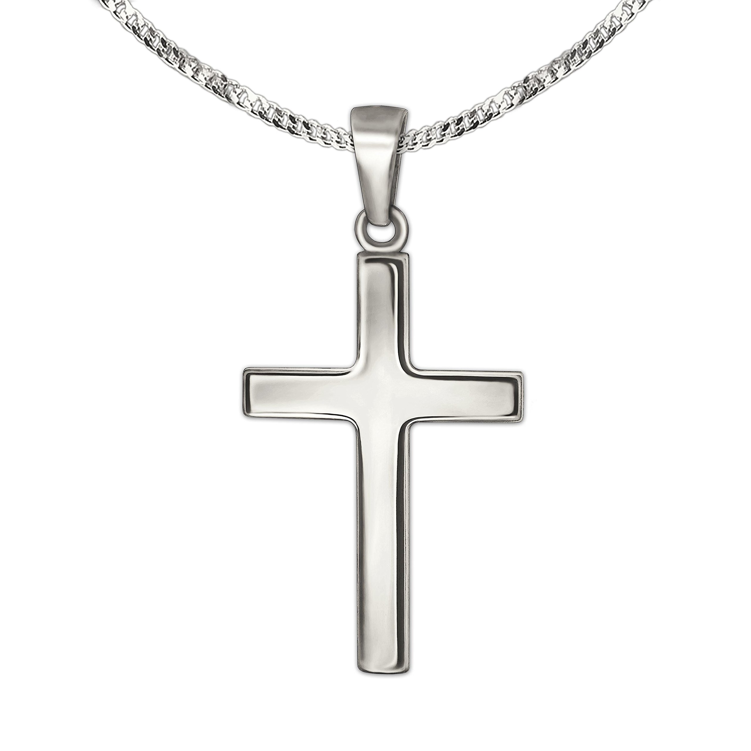 CLEVER SCHMUCKJewellery Set Silver Pendant Mini Crucifix 15 mm Slim Glossy with a curb chain 38 cm 925 Sterling Silver for Children