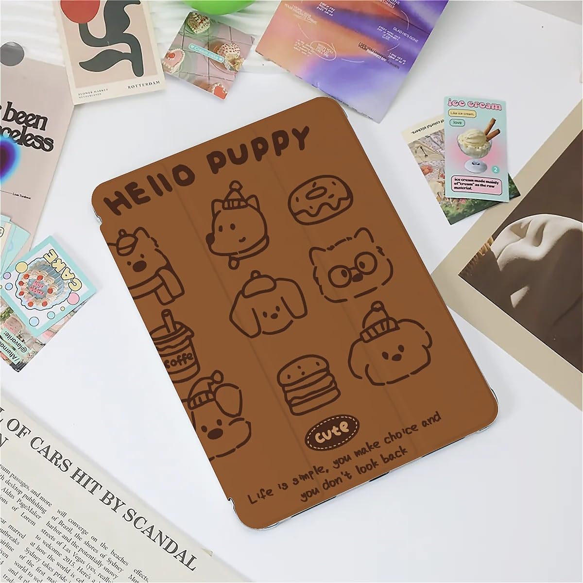 Cute Puppy Cat Dog Case Compatible with IPad 9th 8th 7th Generation 10.9 Inch 2021-2018,Funny Cover with Trifold Stand+Pencil Holder for Boys Girls,iPad Pro 13inch 2024