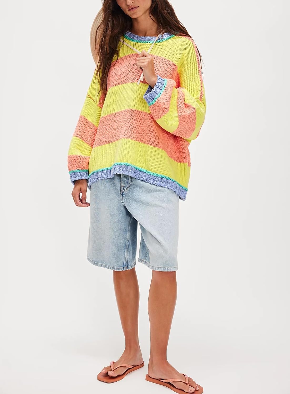 Women's Chunky Knit Striped Sweaters Oversized Pullover Sweater Casual Long Sleeve Color Block Winter Fall Clothing - Image 3