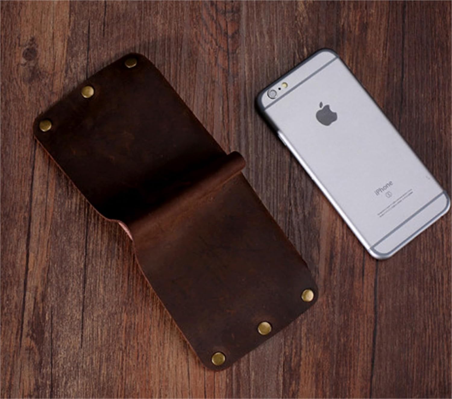 Punk Style Crazy Horse Leather Wallet - Men's Money Clip Card Holder with Stud Details(Coffee)