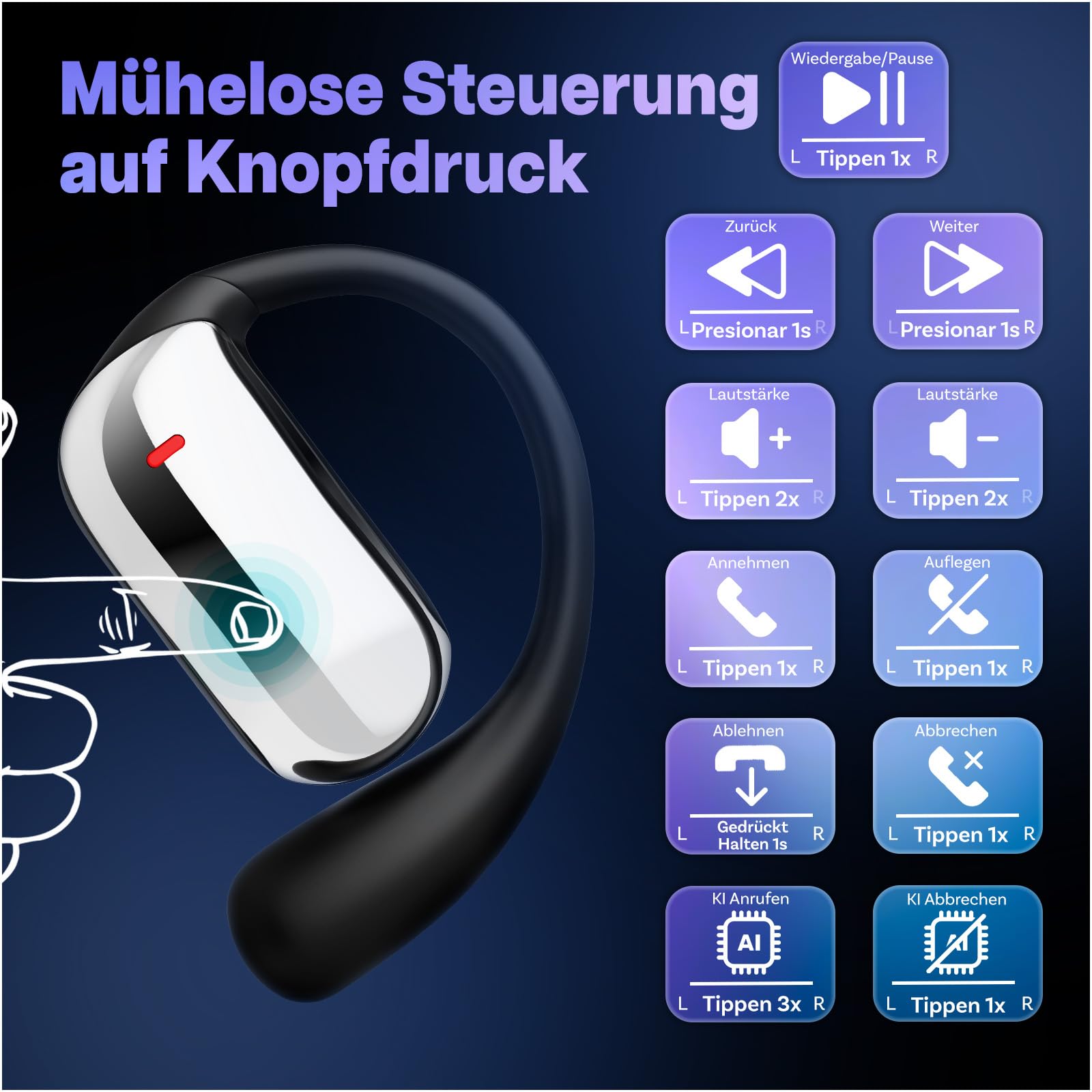 MMOBIEL KI Übersetzer Ohrhörer Echtzeit 148 Sprachen mit App (Android & iOS) –Bluetooth 5.1 Open-Ear AI Übersetzungskopfhörer – Unterstützt Musik & Anrufe - Ideal für Reisen, Business & Lernen